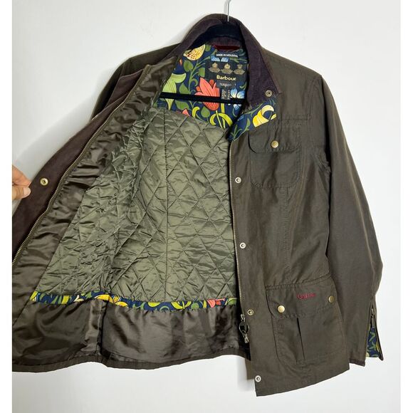 Barbour Morris & Co Utility Jacket Womens 8 Brown Waxed Quilted Army Grunge Barn - Picture 2 of 11